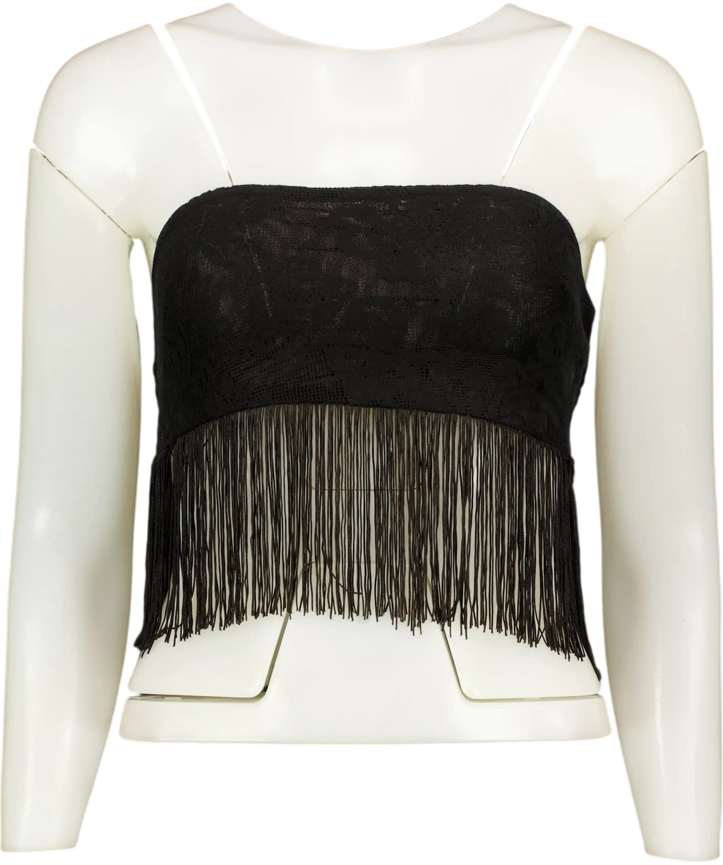 Outcast Ximena Fringed Lace Top Black UK XS