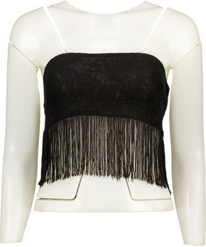 Outcast Ximena Fringed Lace Top Black UK XS