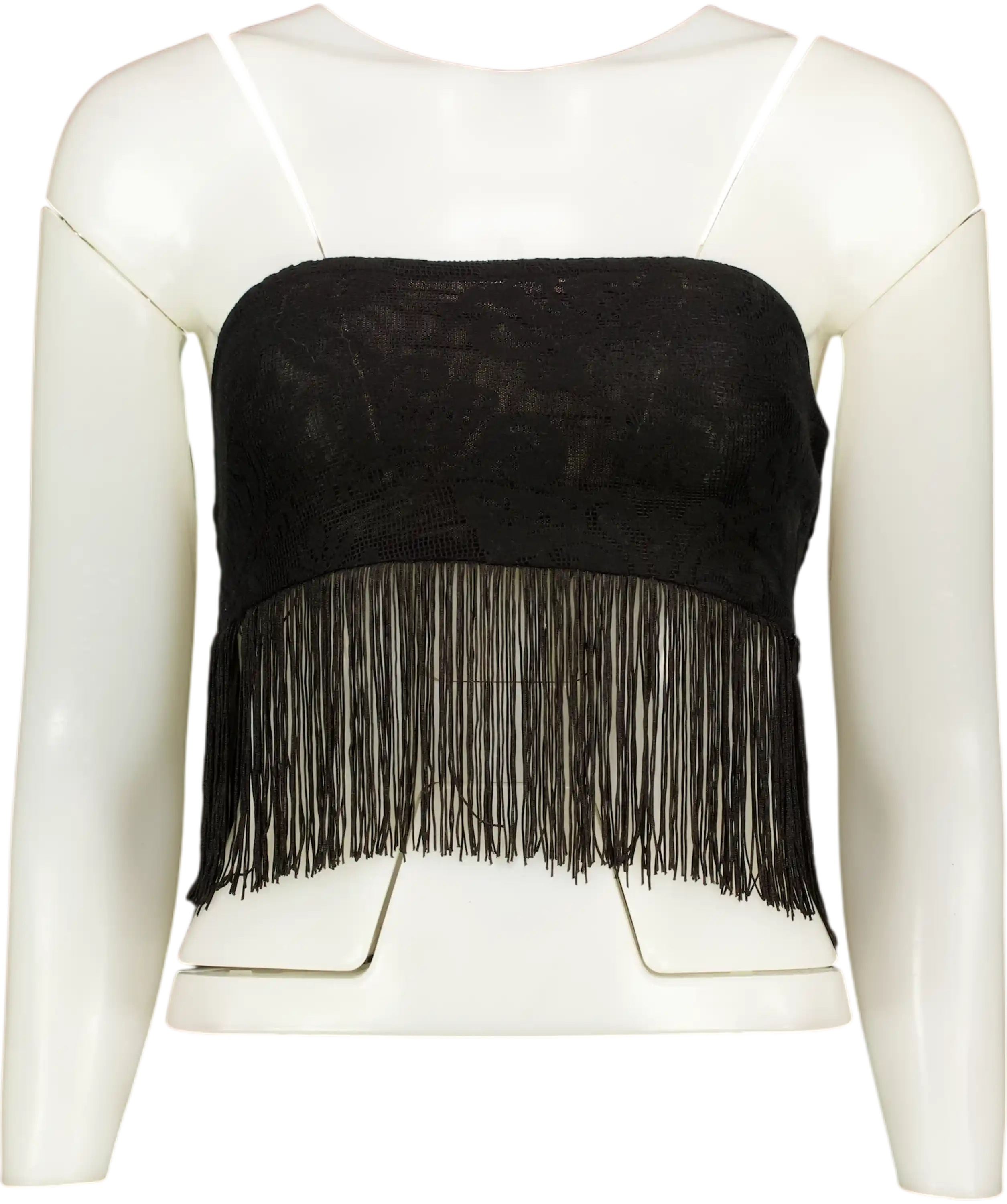Outcast Ximena Fringed Lace Top Black UK XS