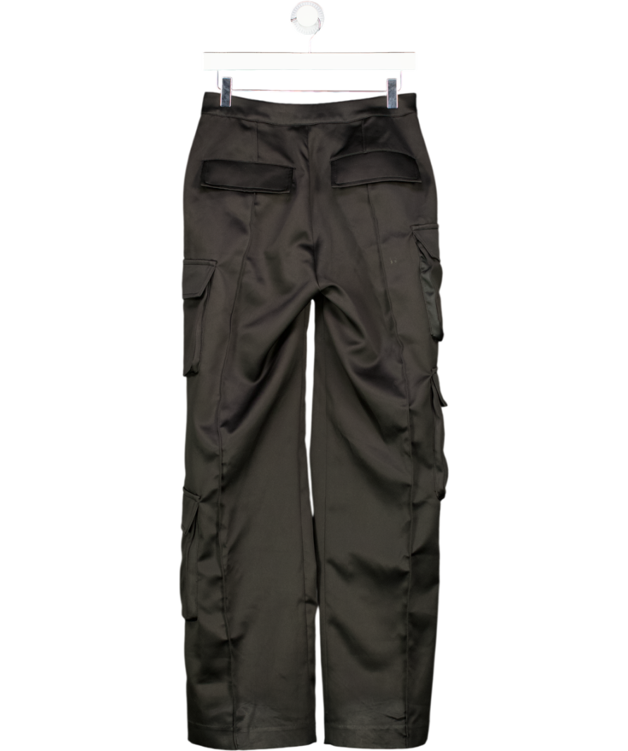 HOUSE OF CB Daria Black Satin Straight Leg Cargo Trousers UK S