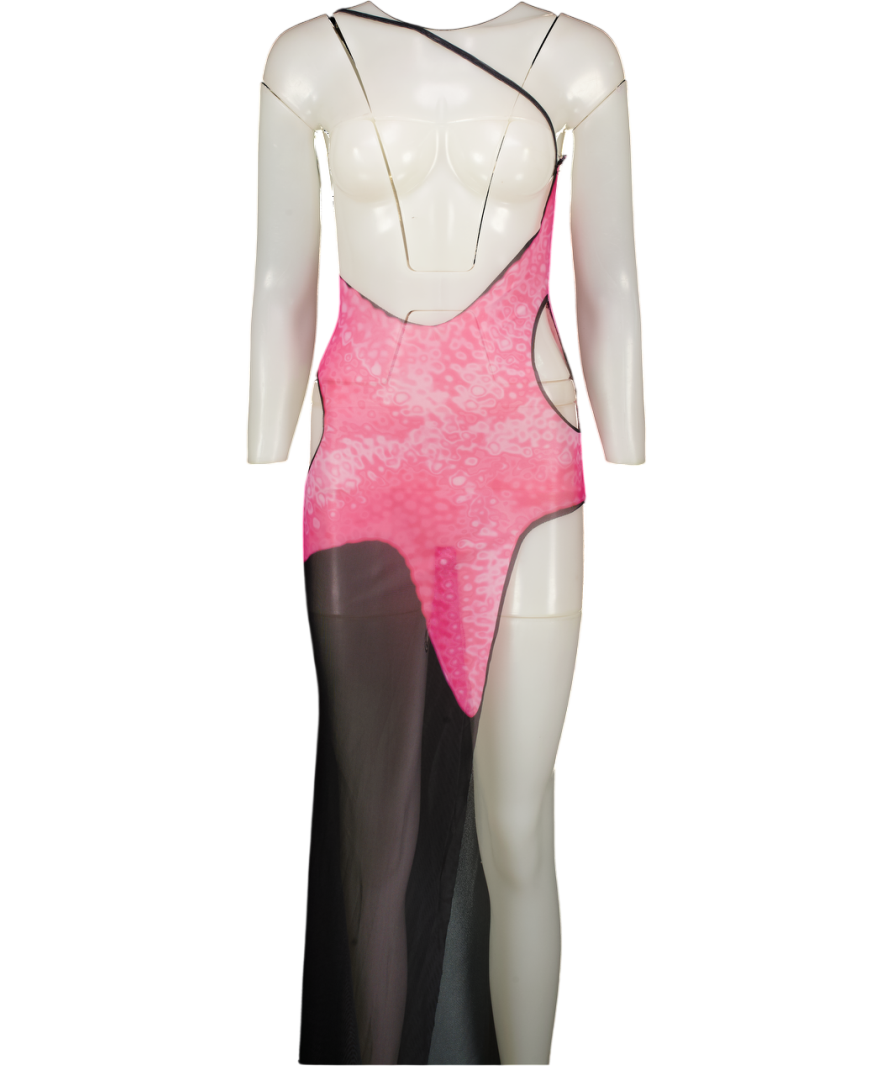 MURCI Pink & Black Mesh Cut Out Maxi Dress UK 6