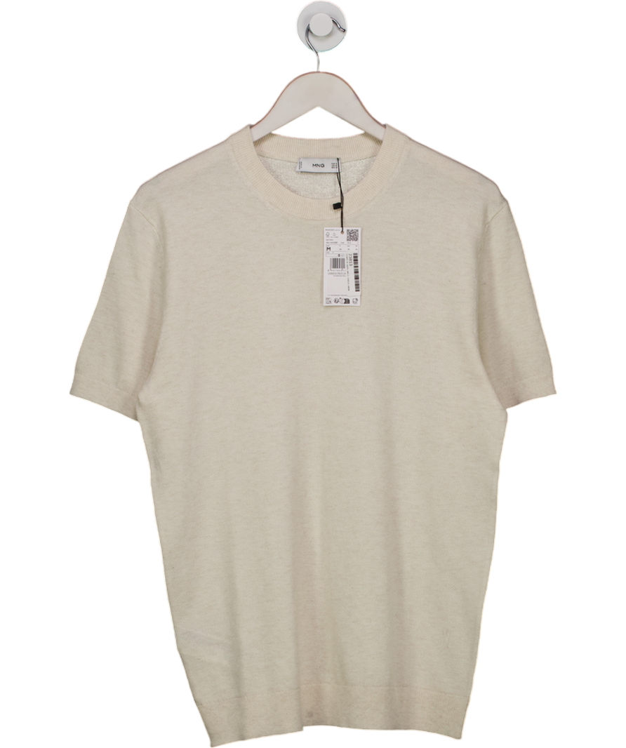 MANGO Cream Waffle Knit T-shirt UK M
