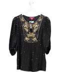 Monsoon Black Embroidered Sequin Embellished Boho Top UK 10