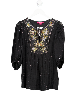 Monsoon Black Embroidered Sequin Embellished Boho Top UK 10