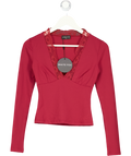 WHITE FOX Knew That All Along Lace Trim Long Sleeve Top Wine Red UK XS