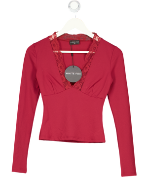 WHITE FOX Knew That All Along Lace Trim Long Sleeve Top Wine Red UK XS