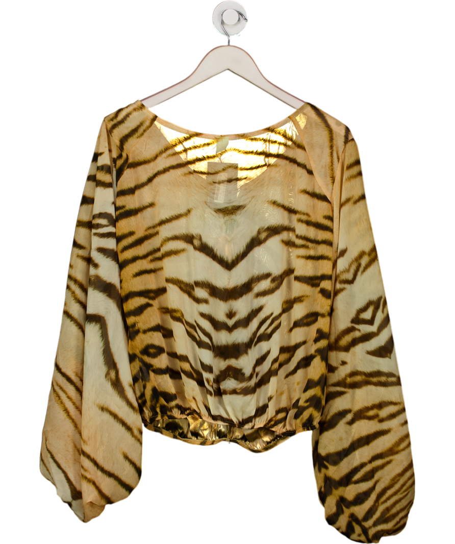KZN Beige Sheer Chiffon Tiger Print Blouse UK S