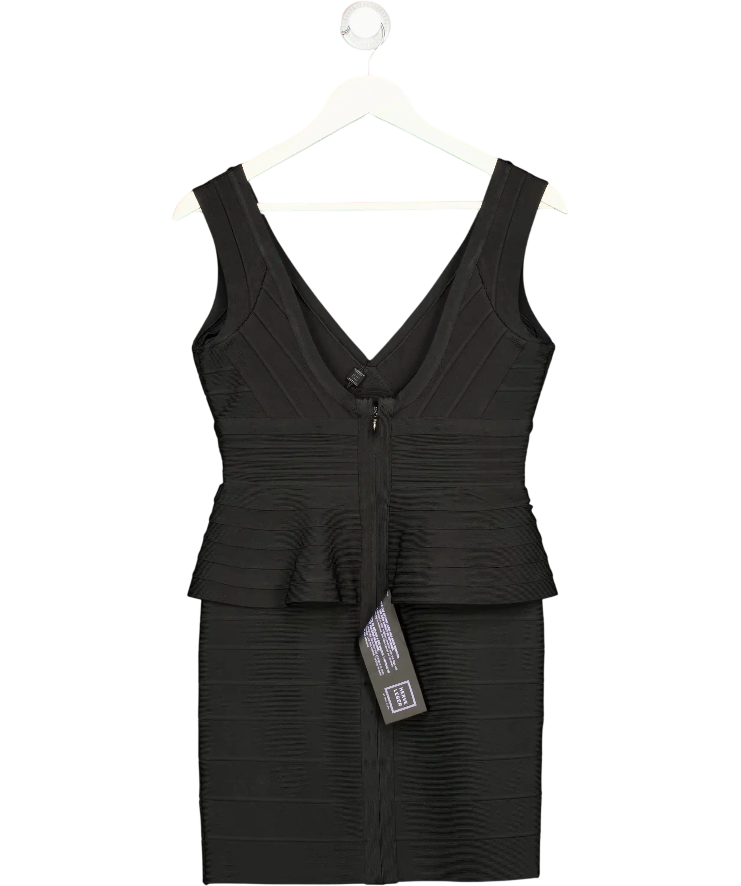 Herve Leger Rebeca Black Peplum Bandage Mini Dress Uk 12-14 UK L