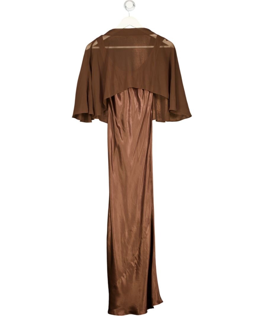 BY ANTHROPOLOGIE Brown Casey Cape Overlay Satin Midi Dress UK XS