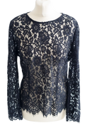 J.crew Navy Blue Boatneck Floral Lace Shirt UK 8