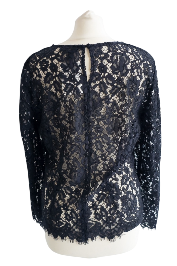 J.crew Navy Blue Boatneck Floral Lace Shirt UK 8