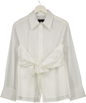 White Cotton Poplin Side Tie Shirt UK M