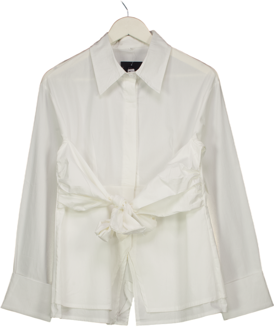 White Cotton Poplin Side Tie Shirt UK M