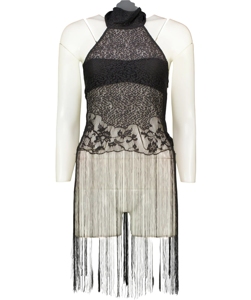 Leny Black Elara Fringe Halter UK XS