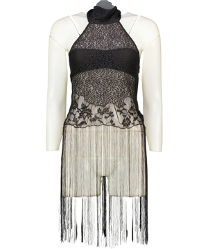 LENY Black Elara Fringe Halterneck Top UK XS