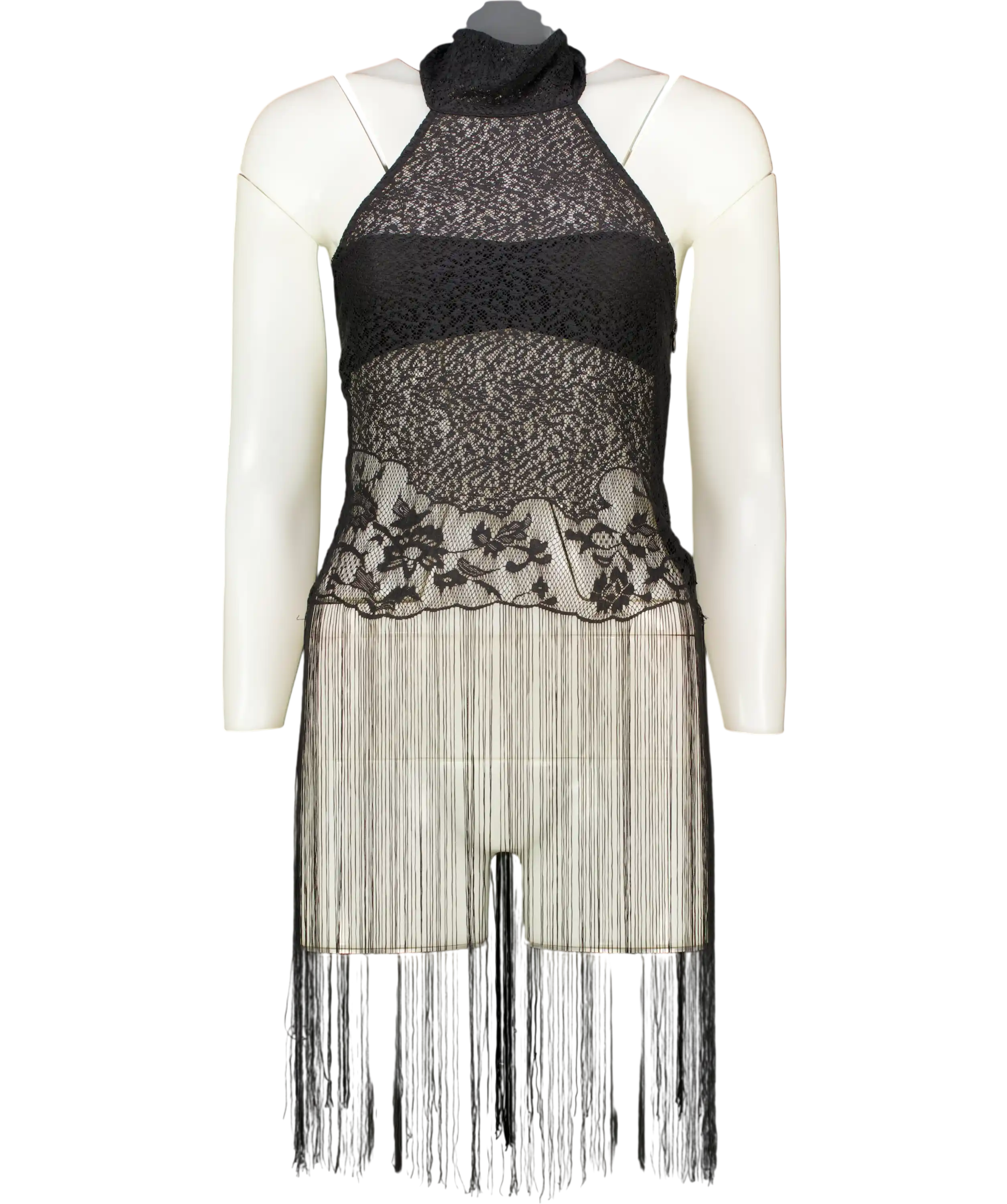 Leny Black Elara Fringe Halter UK XS