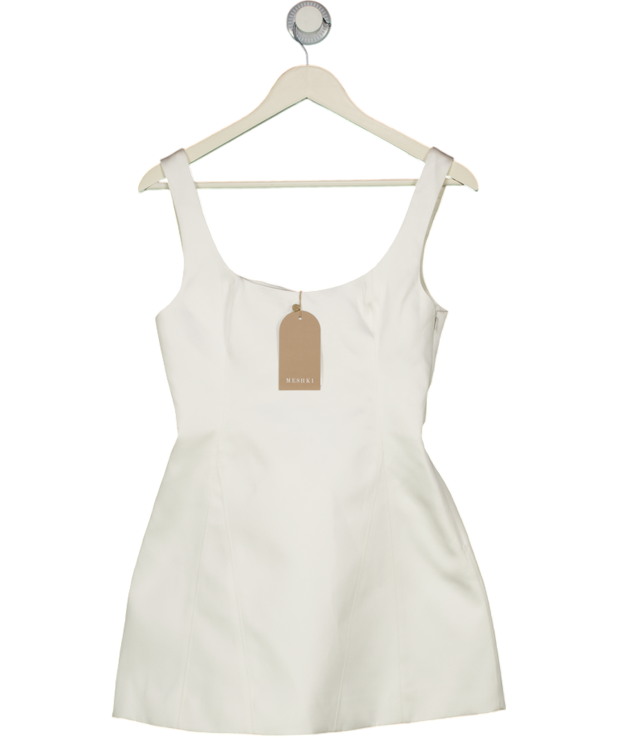 MESHKI Beth Satin Mini Dress - White UK XS