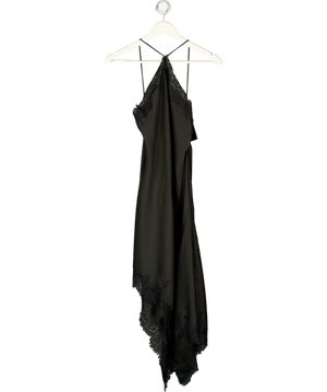 ZARA Black Satin & Lace Halterneck Asymmetric Slip Dress UK XS