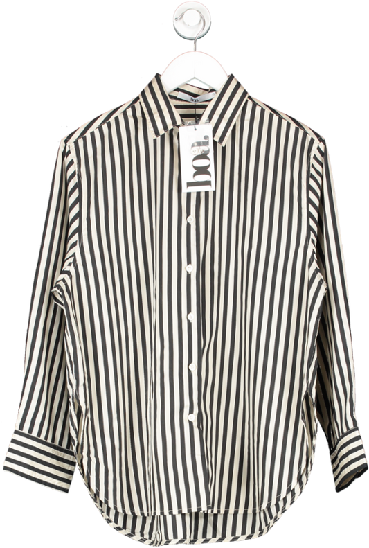 BOA Black Striped Cotton Boyfriend Shirt UK XS