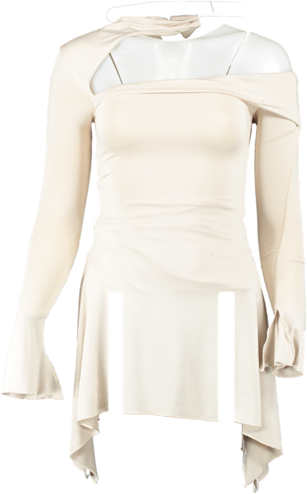 Oh Polly Beige Katya Asymmetric High Neck Mini Dress UK 6