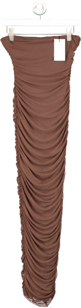 Club L Brown Ruched Mesh Strapless Bodycon Dress UK 6