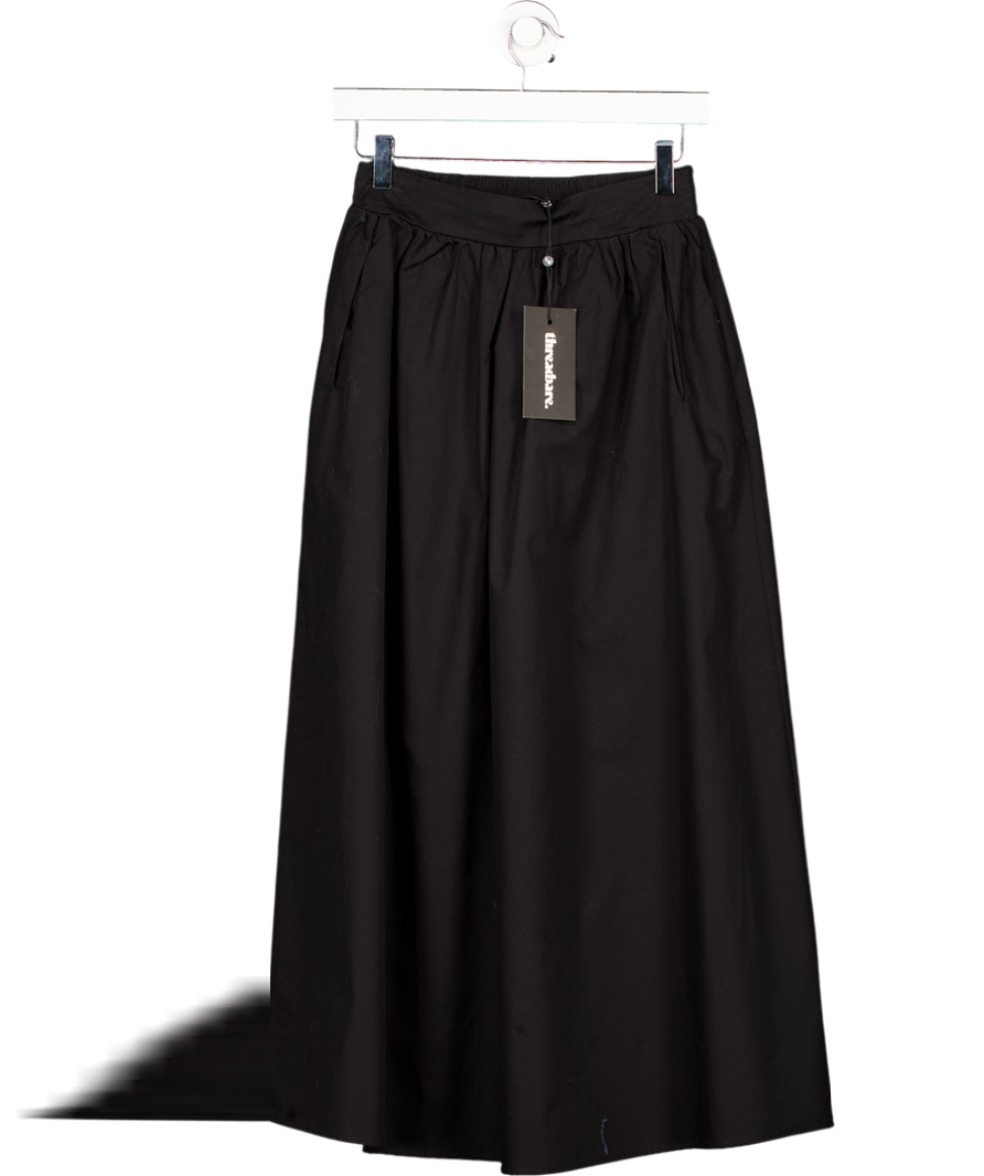 Threadbare Black Cotton Poplin Midi Skirt UK 8