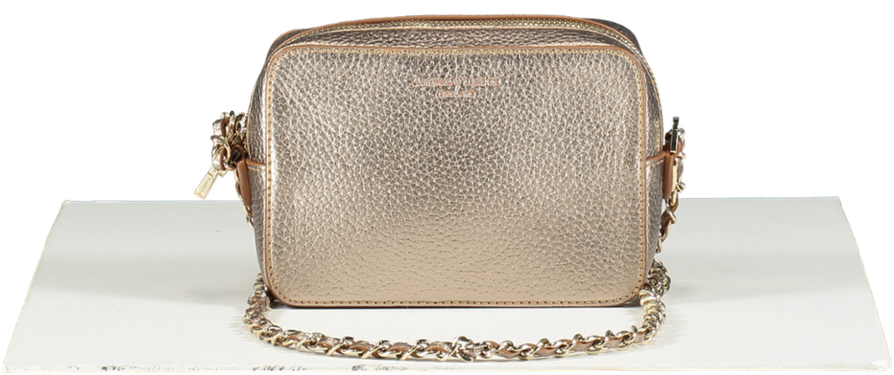 Aspinal Of London Metallic Bronze Pebbled Leather Mini Camera Bag