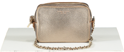 Aspinal Of London Metallic Bronze Pebbled Leather Mini Camera Bag