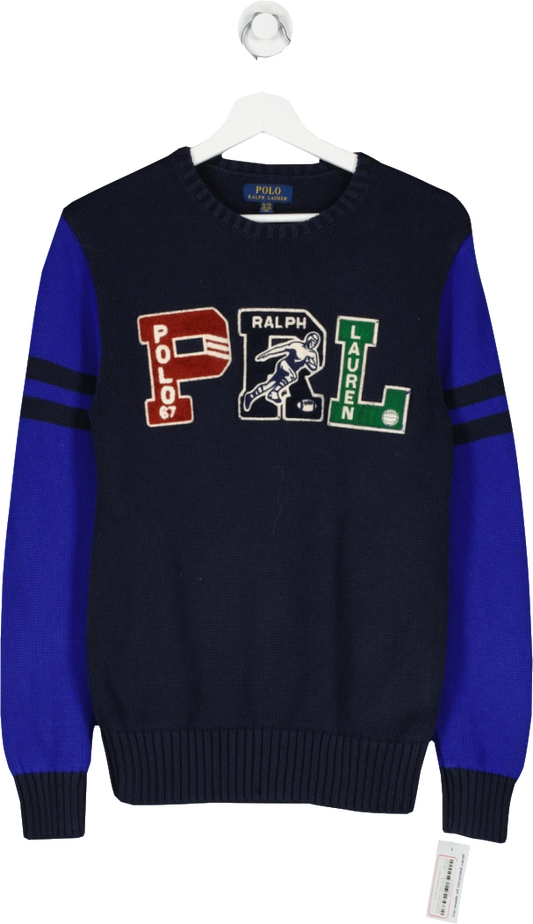 Polo Ralph Lauren Blue Prl Cotton Letterman Jumper UK XL