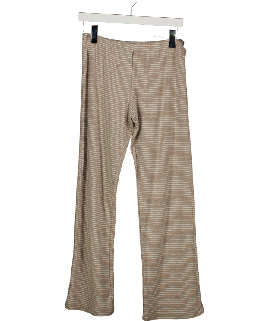 St. George Beige Wide Leg Striped Soft Trouser UK S