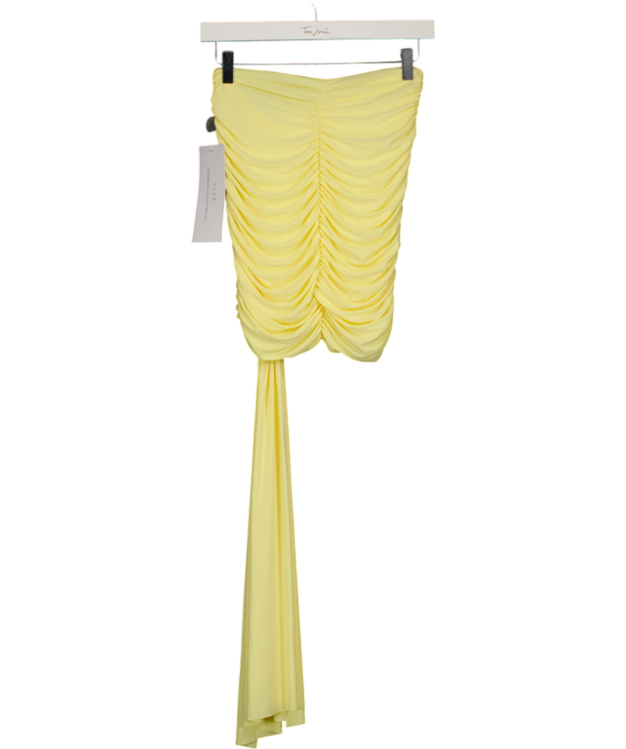 CLUB L LONDON Yellow Katelyn Lemon Ruched Wrap Mini Skirt With Sash UK 10