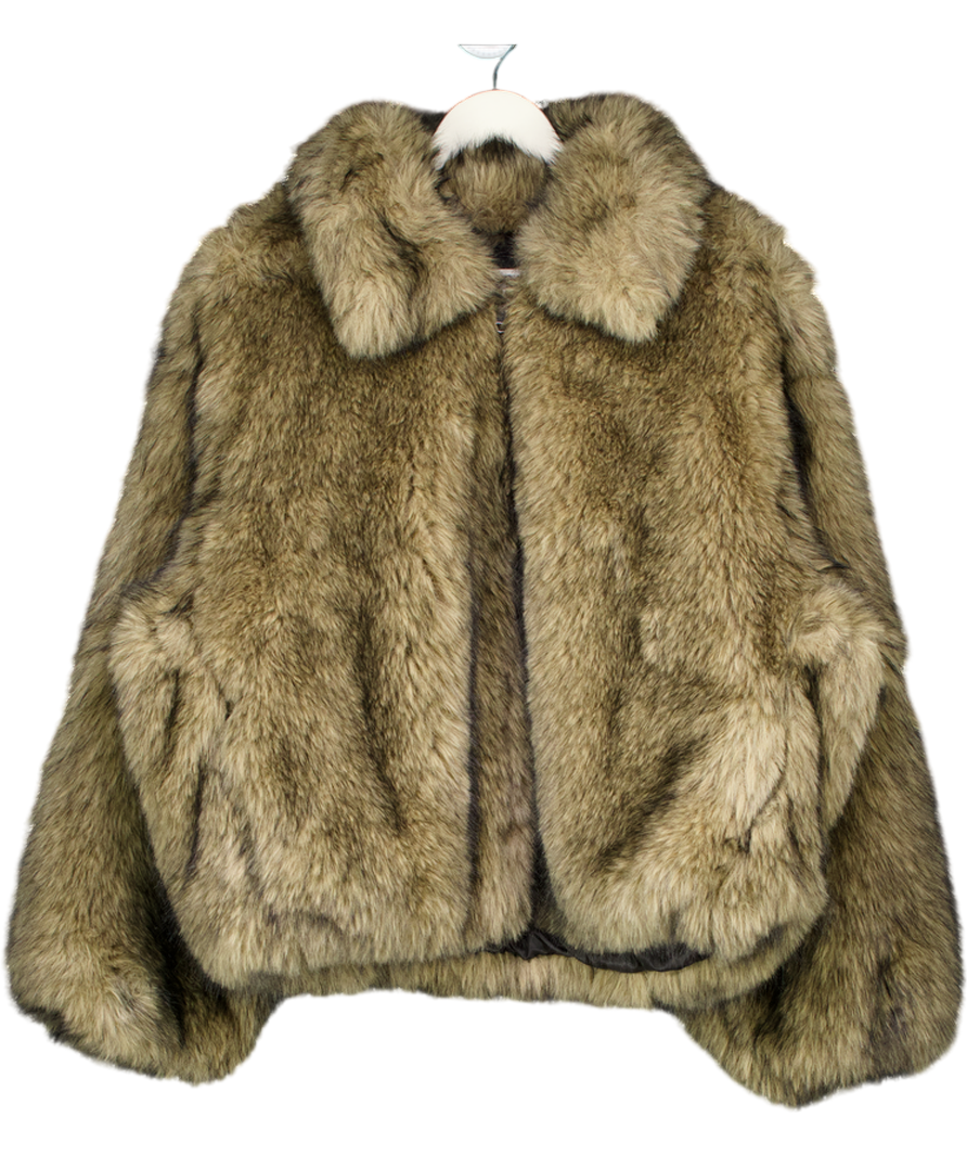 NEXT Beige Neutral Faux Fur Zip Through Jacket UK L