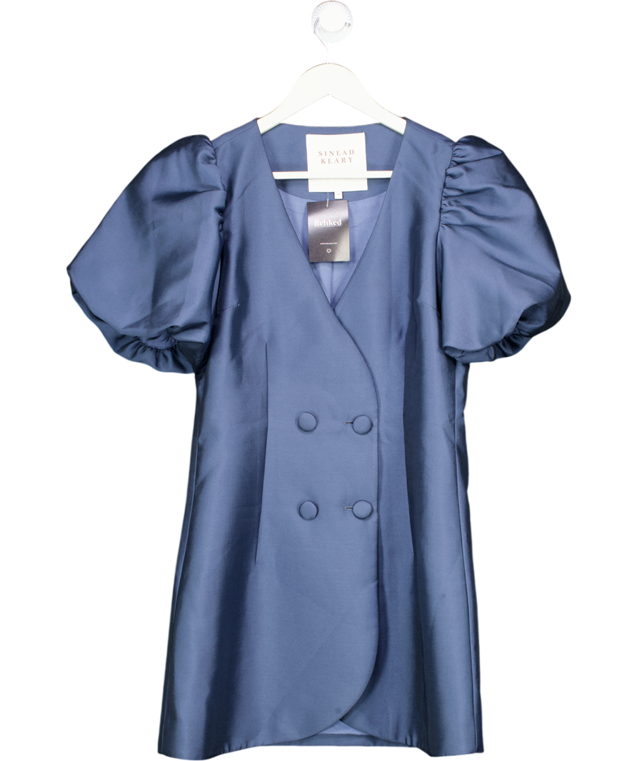 Sinead Keary Blue "the Aurora" - Short Puff Sleeve Dress UK 10