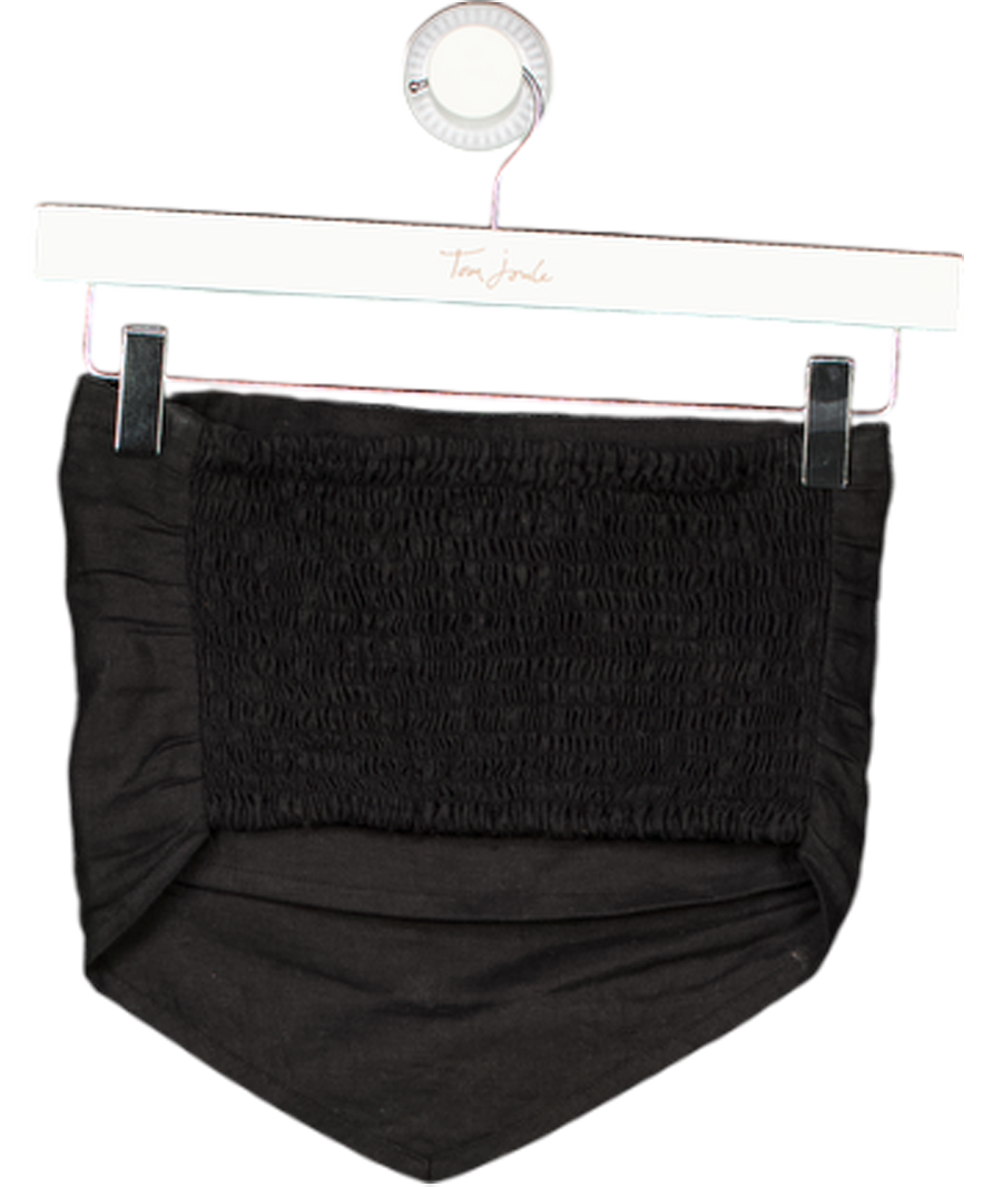 FAITHFUL THE BRAND Black Linen Shirred Back Bandeau Top UK 8