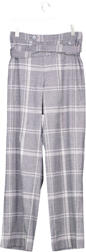 Marissa Webb Grey Artie Plaid Wrap Strap Trousers UK 6