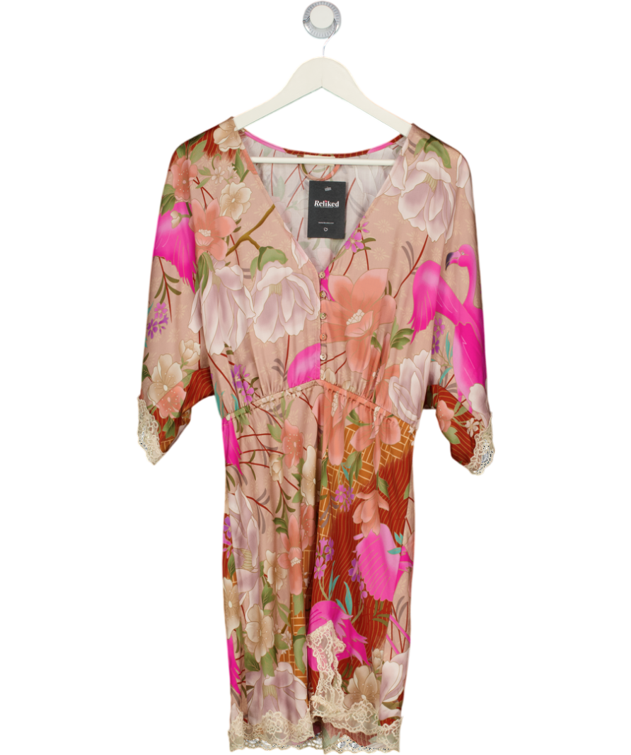 Spell Floridian Lace Mini Dress In Coral Pink UK S