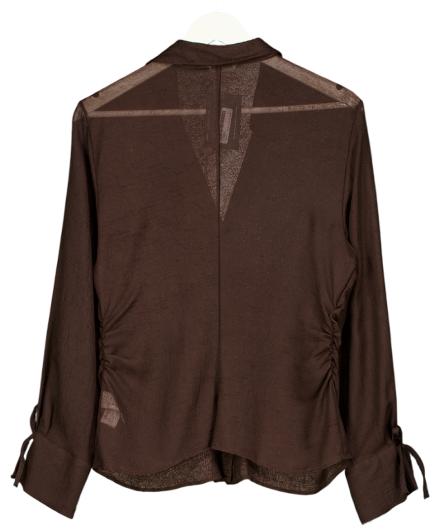 ZARA Brown Sheer Riched Side Shirt UK L