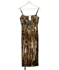 RARE LONDON Metallic Gold Sequin Floral Corset Midi Dress UK 8