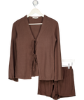 4th & Reckless Brown 2-piece Brwon Tie Front Top And Shorts Set UK XS/S