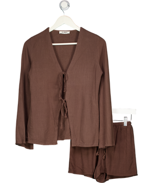 4th & Reckless Brown 2-piece Brwon Tie Front Top And Shorts Set UK XS/S