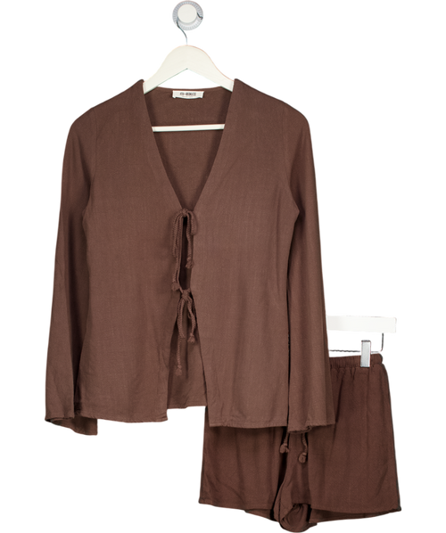 4th & Reckless Brown 2-piece Brwon Tie Front Top And Shorts Set UK XS/S