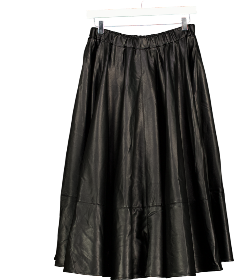 KAREN MILLEN Black Faux Leather Pleated Full Maxi Skirt UK 10