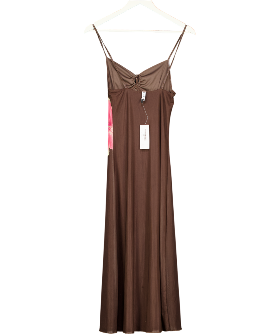 Motelrocks Brown Mesh Floral Maxi Dress UK XS