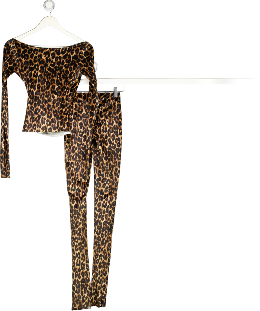 COUCOO Brown 2-piece Leopard Top And Trousers Set UK S