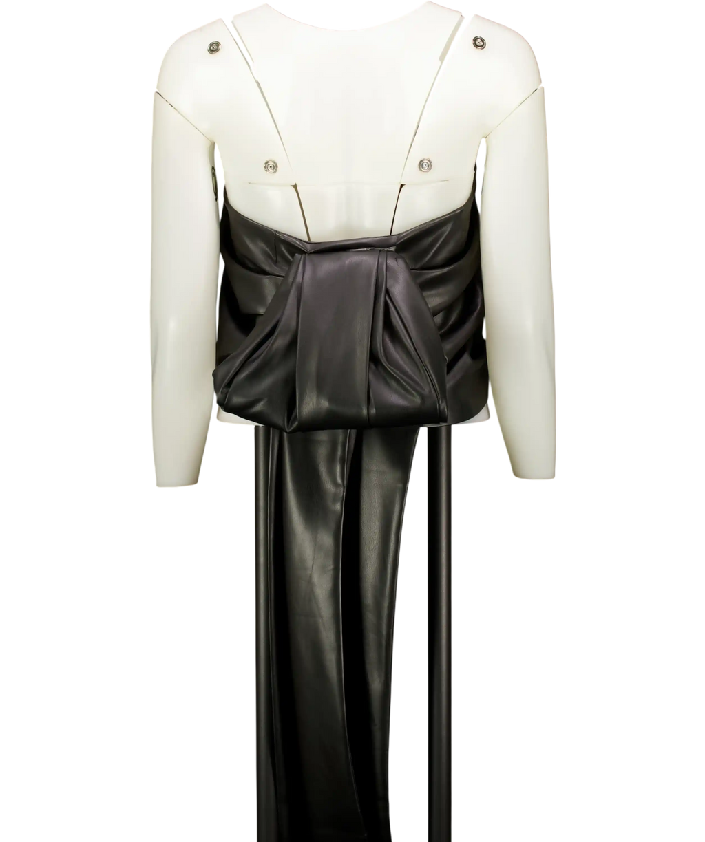 LIKA Black Draped Butter-soft Faux-leather Top UK 8
