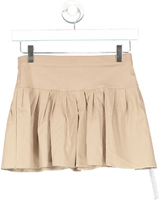 PrettyLittleThing Brown Stretch Woven Low Rise Pleated Micro Mini Skirt UK 6