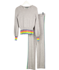 WYSE LONDON 2-piece Grey Rainbow 100% Cashmere Blend Loungewear Set Sz1 UK 8