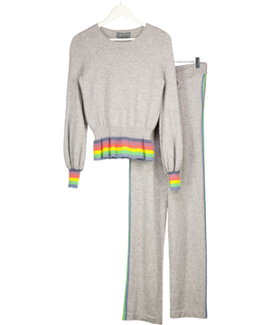 WYSE LONDON 2-piece Grey Rainbow 100% Cashmere Blend Loungewear Set Sz1 UK 8