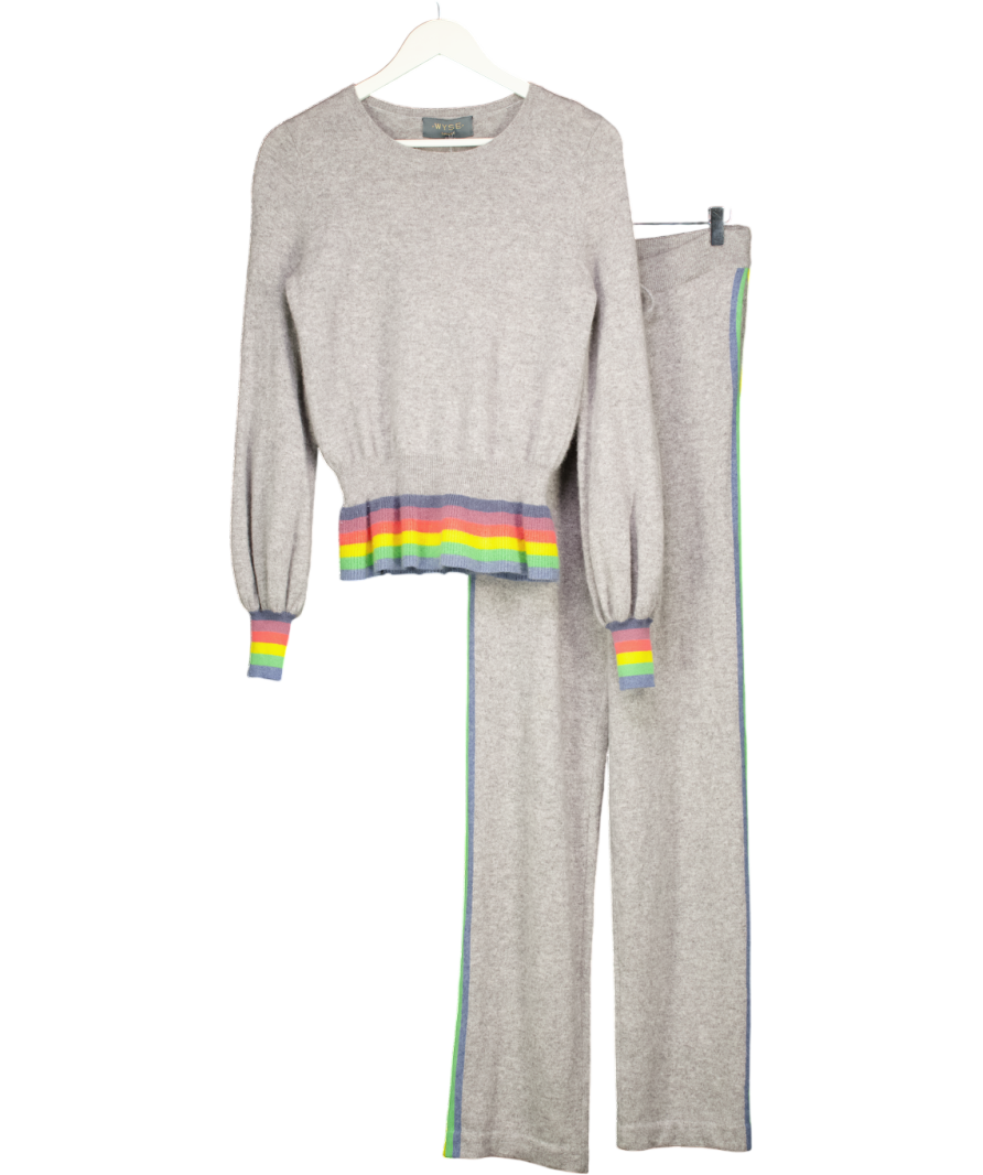 WYSE LONDON 2-piece Grey Rainbow 100% Cashmere Blend Loungewear Set Sz1 UK 8