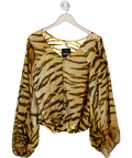 KZN Beige Sheer Chiffon Tiger Print Blouse UK S